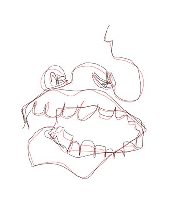 Blind contour of a mouth and nose