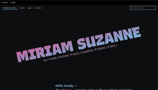 There's a new top bar
with disclosure controls for colors and type,
then nav of my name (for home),
about, tags, contact.