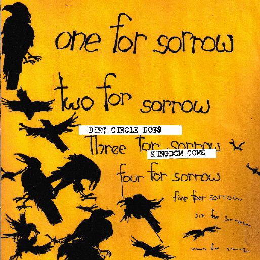 Black on yellow sketched ravens, and scrawled text -- one for sorrow, two for sorrow, three for sorrow, and so on